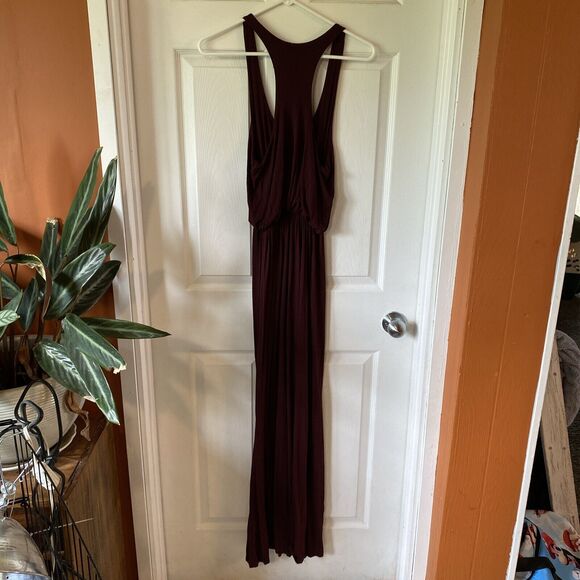 Lush Maxi Dress Sleeveless Surplice Neckline Pleated Plum Deep V Neck Purple S - Picture 6 of 11